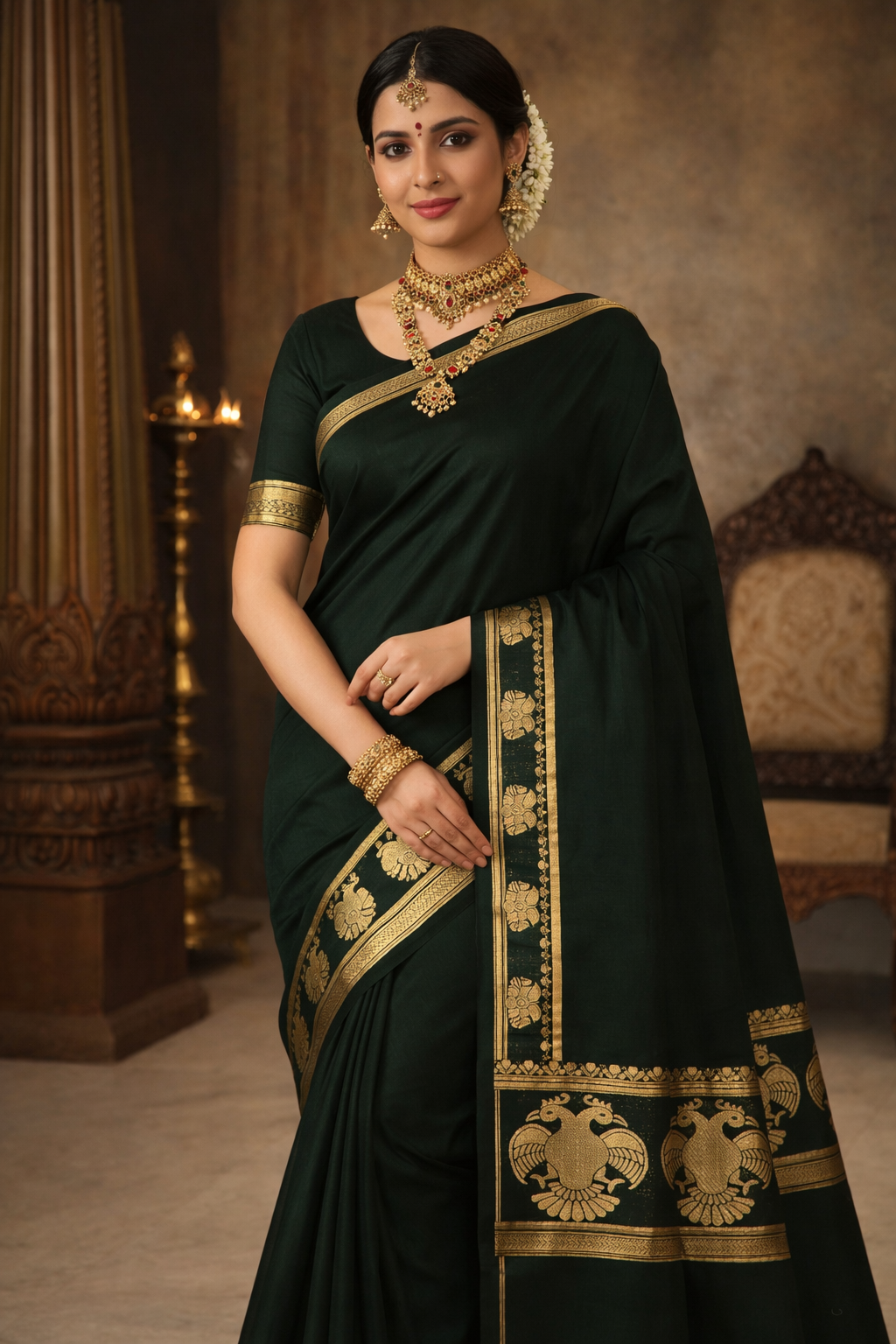 New Gandaberunda design-Mysore silk saree-semi crepes