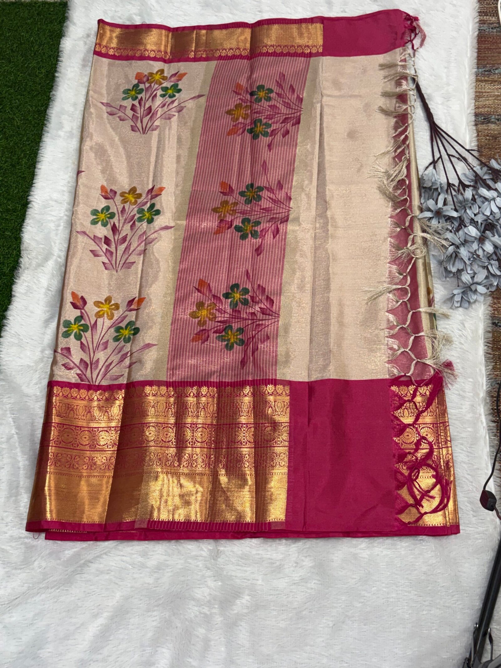Brush Painted Banarasi Tissue Silk Kanchivaram Saree โ Pure Zari Elegance - Image 2
