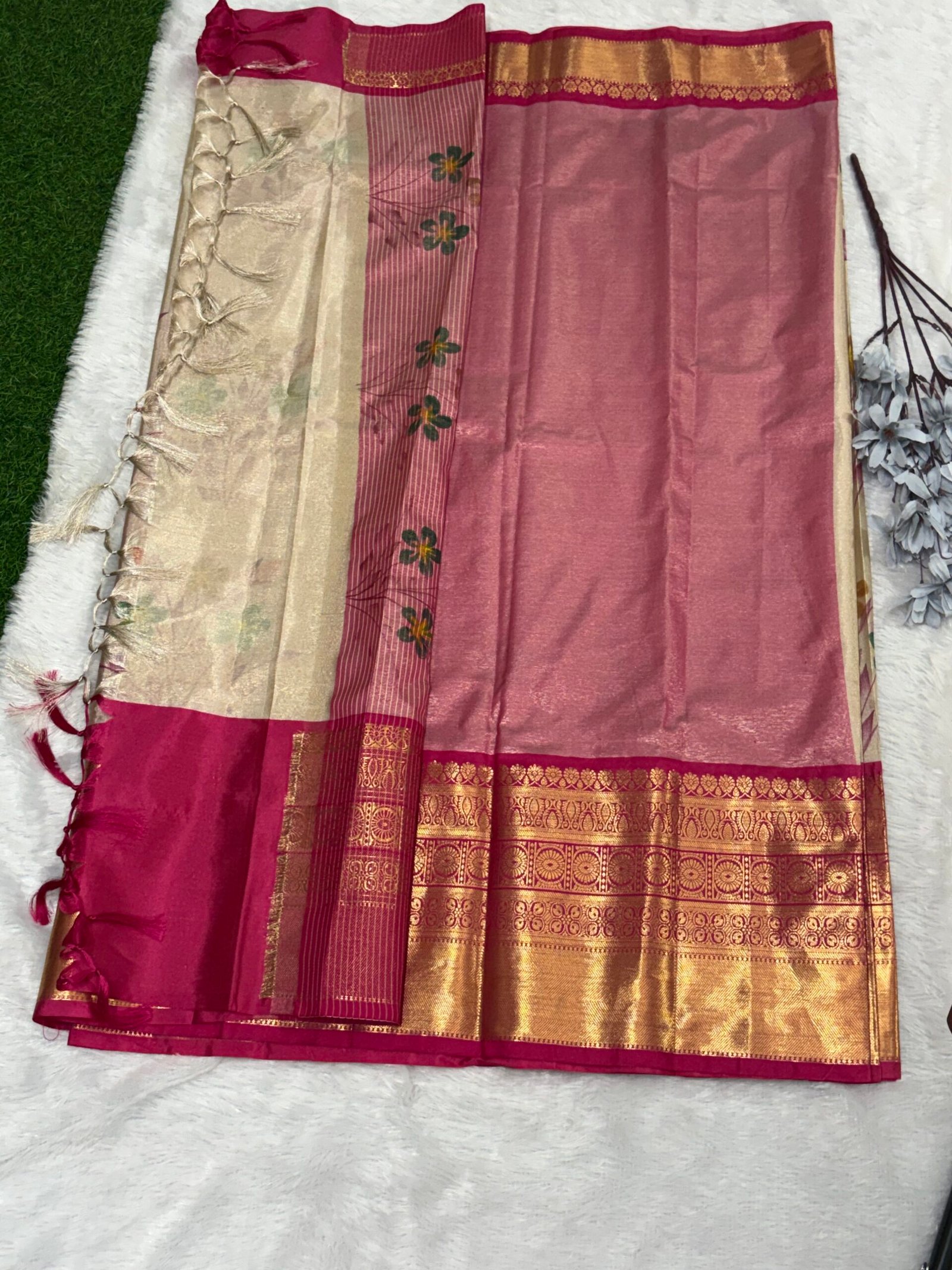 Brush Painted Banarasi Tissue Silk Kanchivaram Saree โ Pure Zari Elegance - Image 3