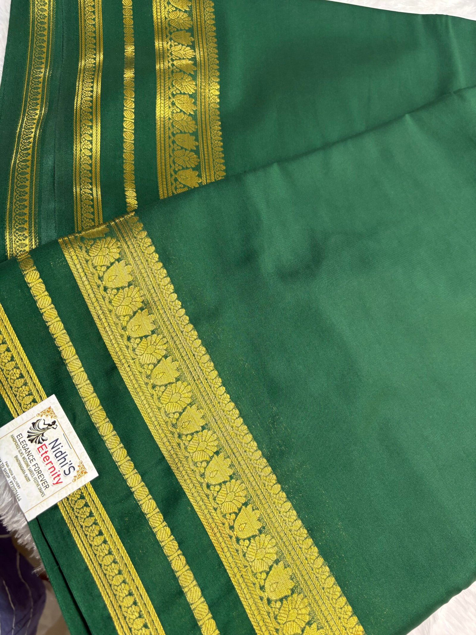 lotus border-Semi crepe Mysore Silk Saree - Image 3
