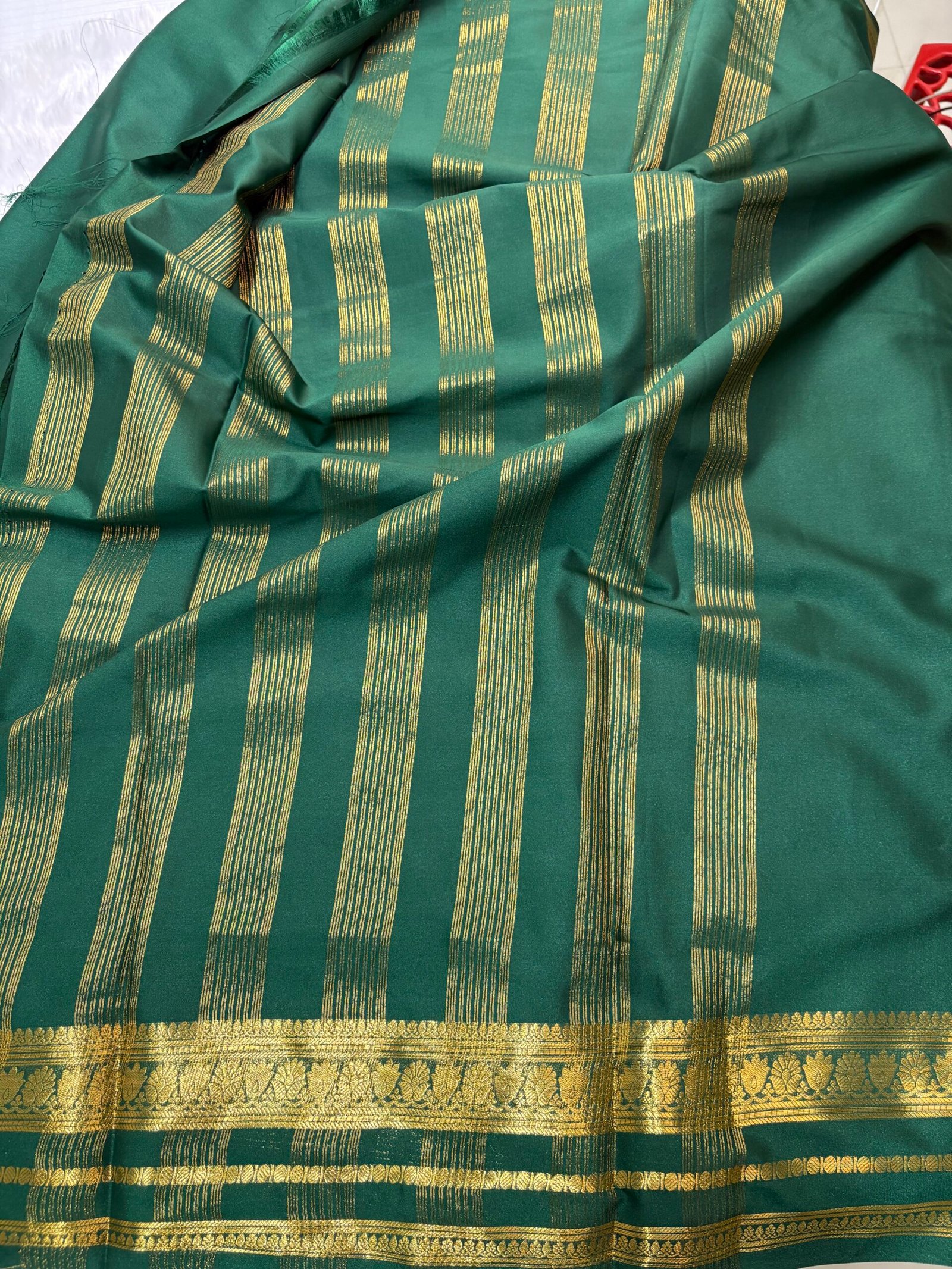 lotus border-Semi crepe Mysore Silk Saree - Image 5