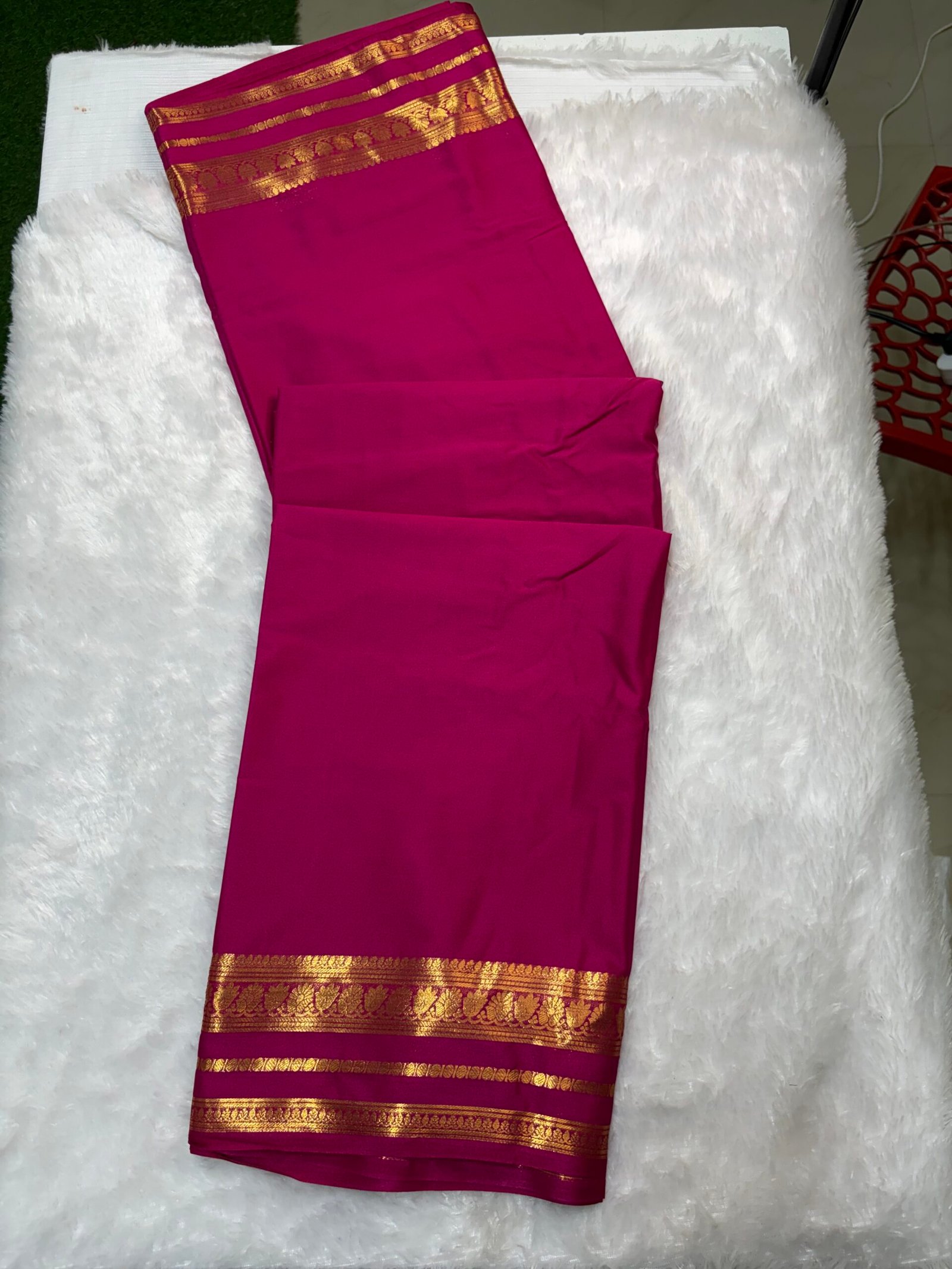 lotus border-Semi crepe Mysore Silk Saree - Image 9