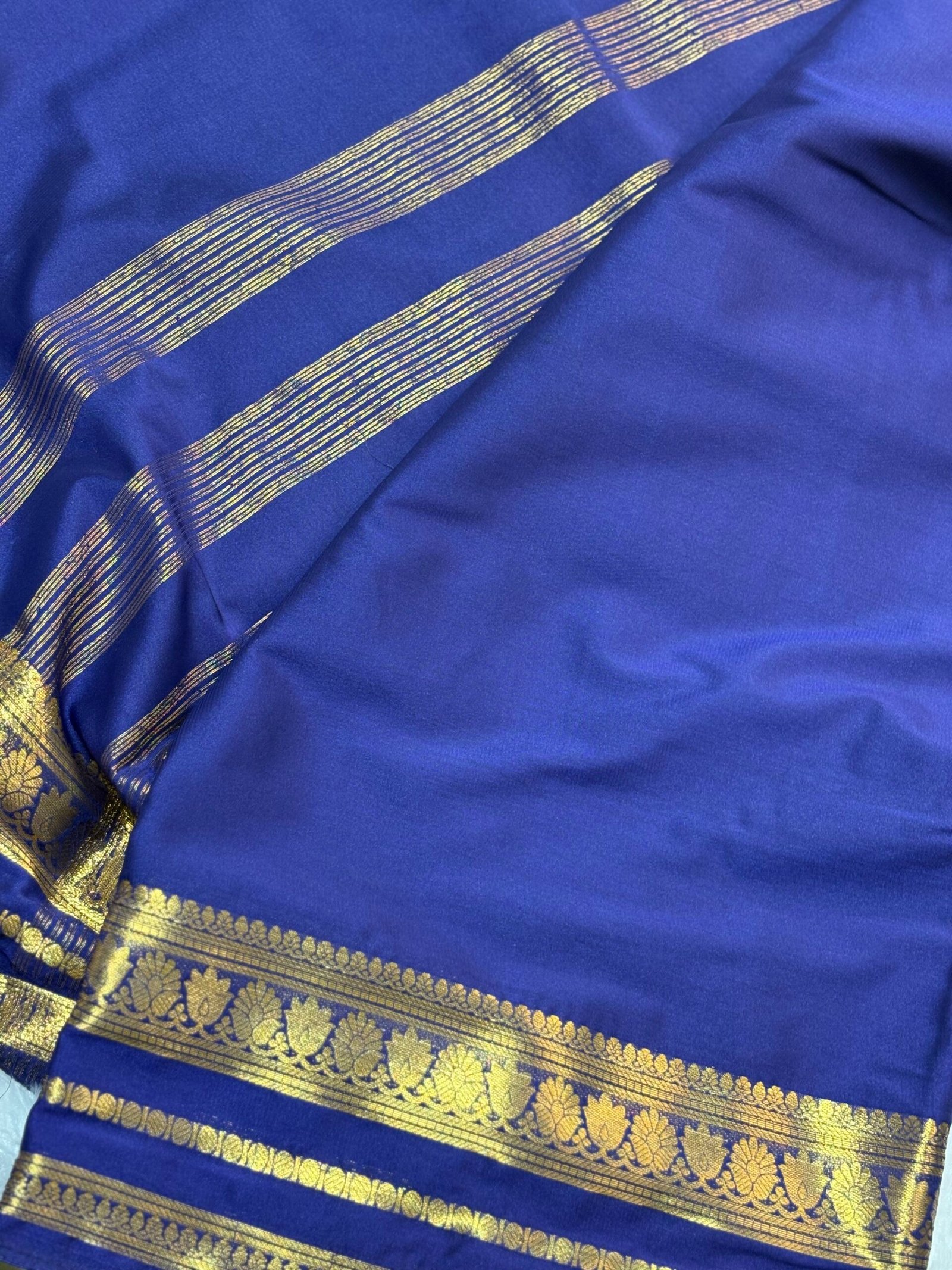 lotus border-Semi crepe Mysore Silk Saree - Image 12