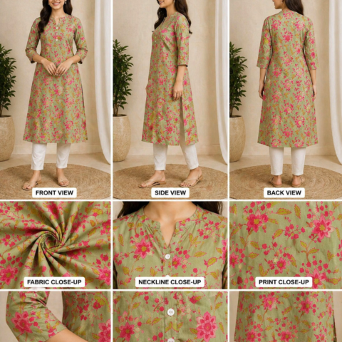 Pista Green colours(A-line)Style-Kurti