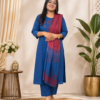 Pure Cotton 3-Piece Suit Set with Kota Doriya Dupatta-Blue Floral Print