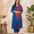Pure Cotton 3-Piece Suit Set with Kota Doriya Dupatta-Blue Floral Print