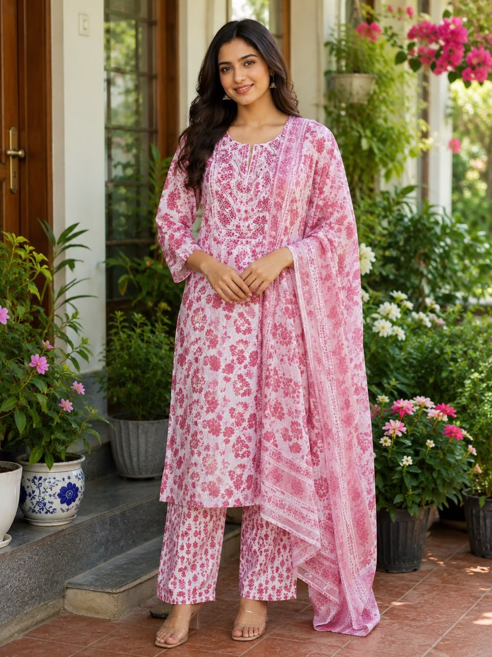 Lavender Bloom A-Line Cotton Suit Set - Image 4