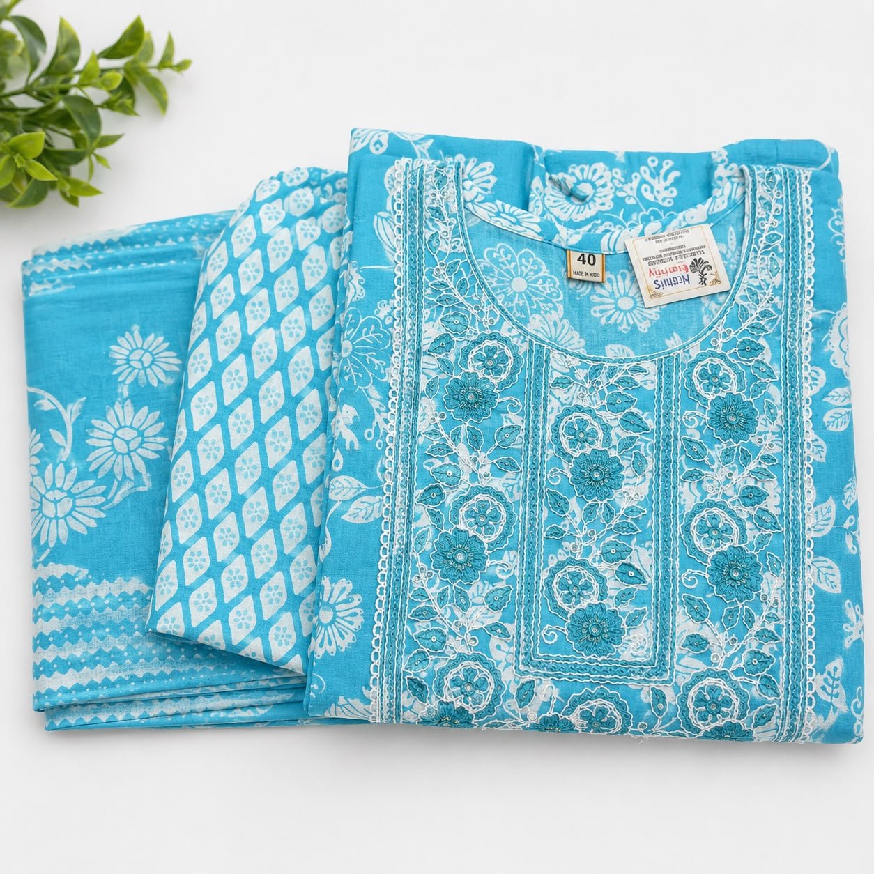 Lavender Bloom A-Line Cotton Suit Set - Image 3