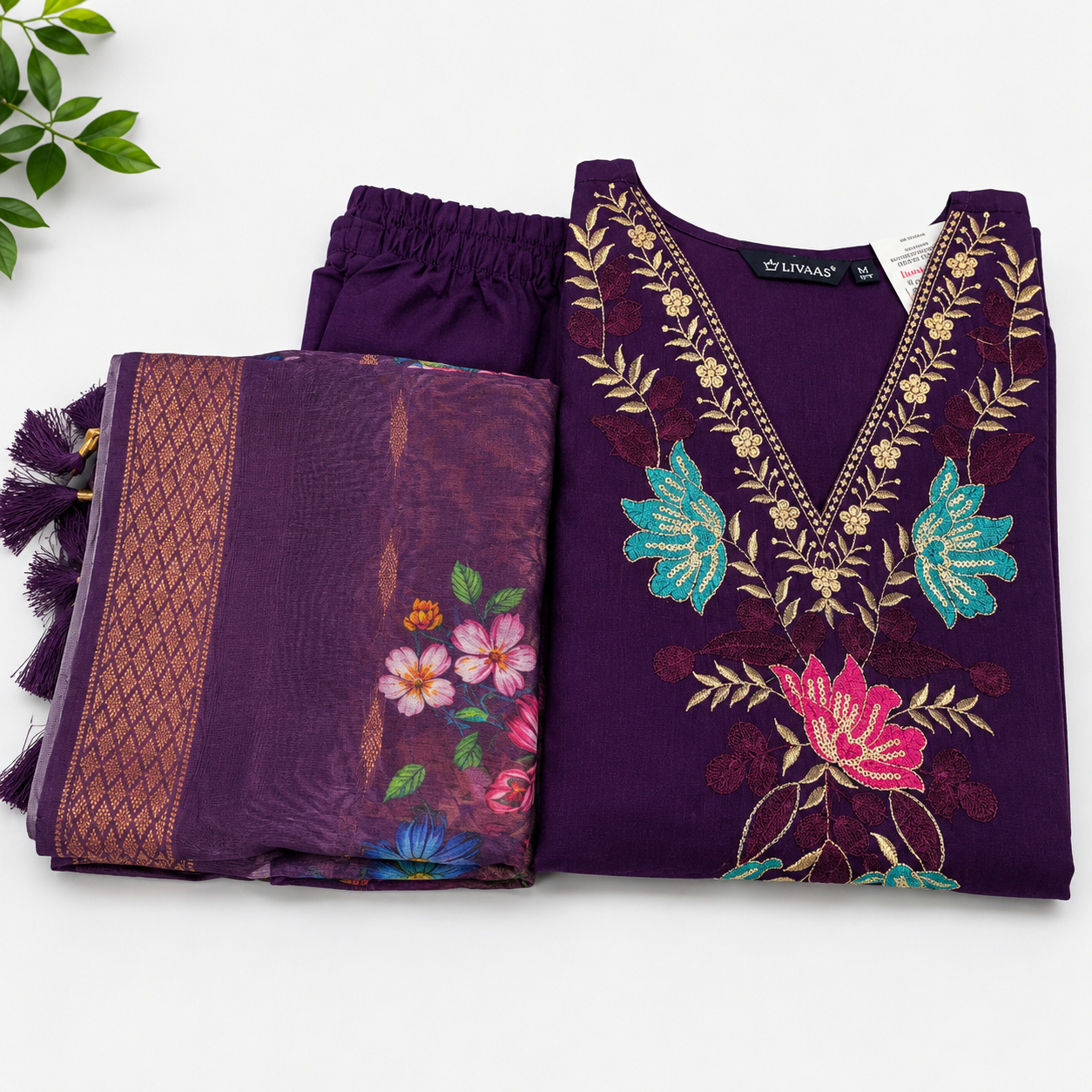 Azure Bloom Embroidered Kurta Set with Floral Dupatta - Image 8