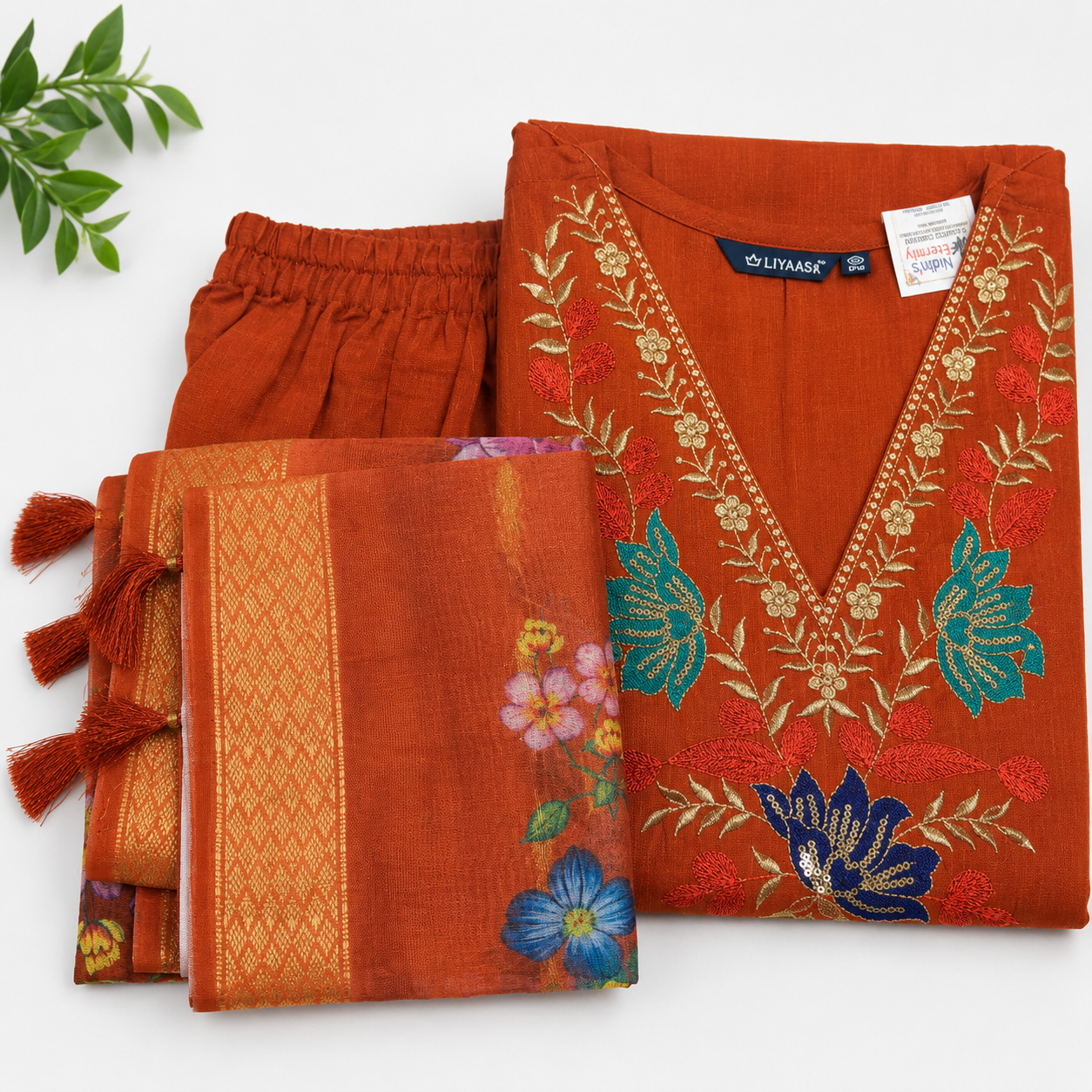 Azure Bloom Embroidered Kurta Set with Floral Dupatta - Image 4