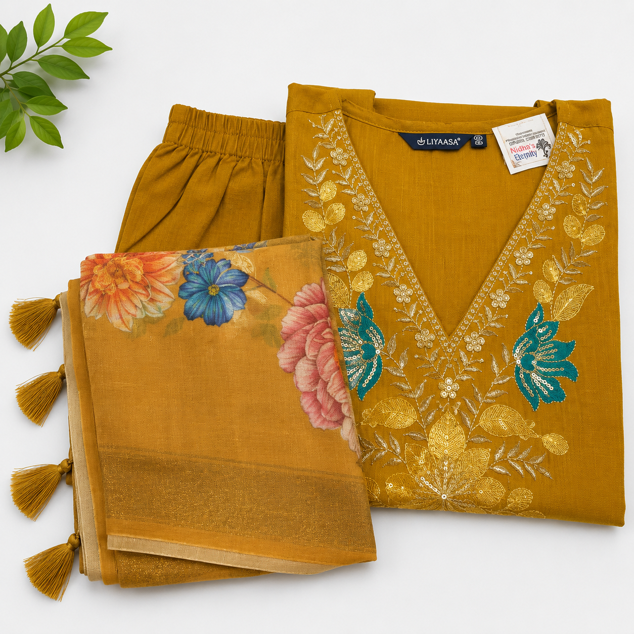 Azure Bloom Embroidered Kurta Set with Floral Dupatta - Image 2