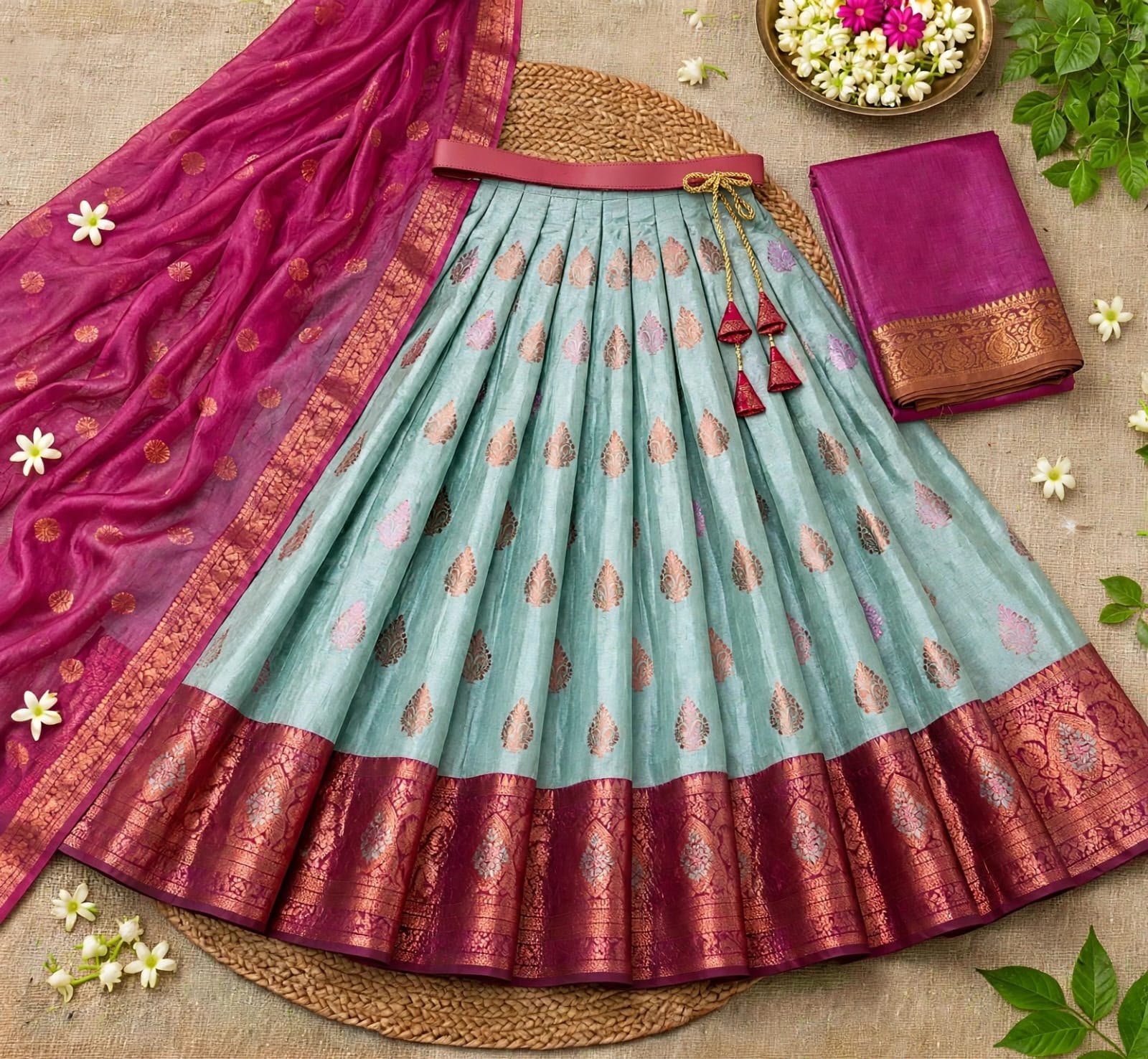 Zari Semi-Stitched Lehenga Set - Image 7