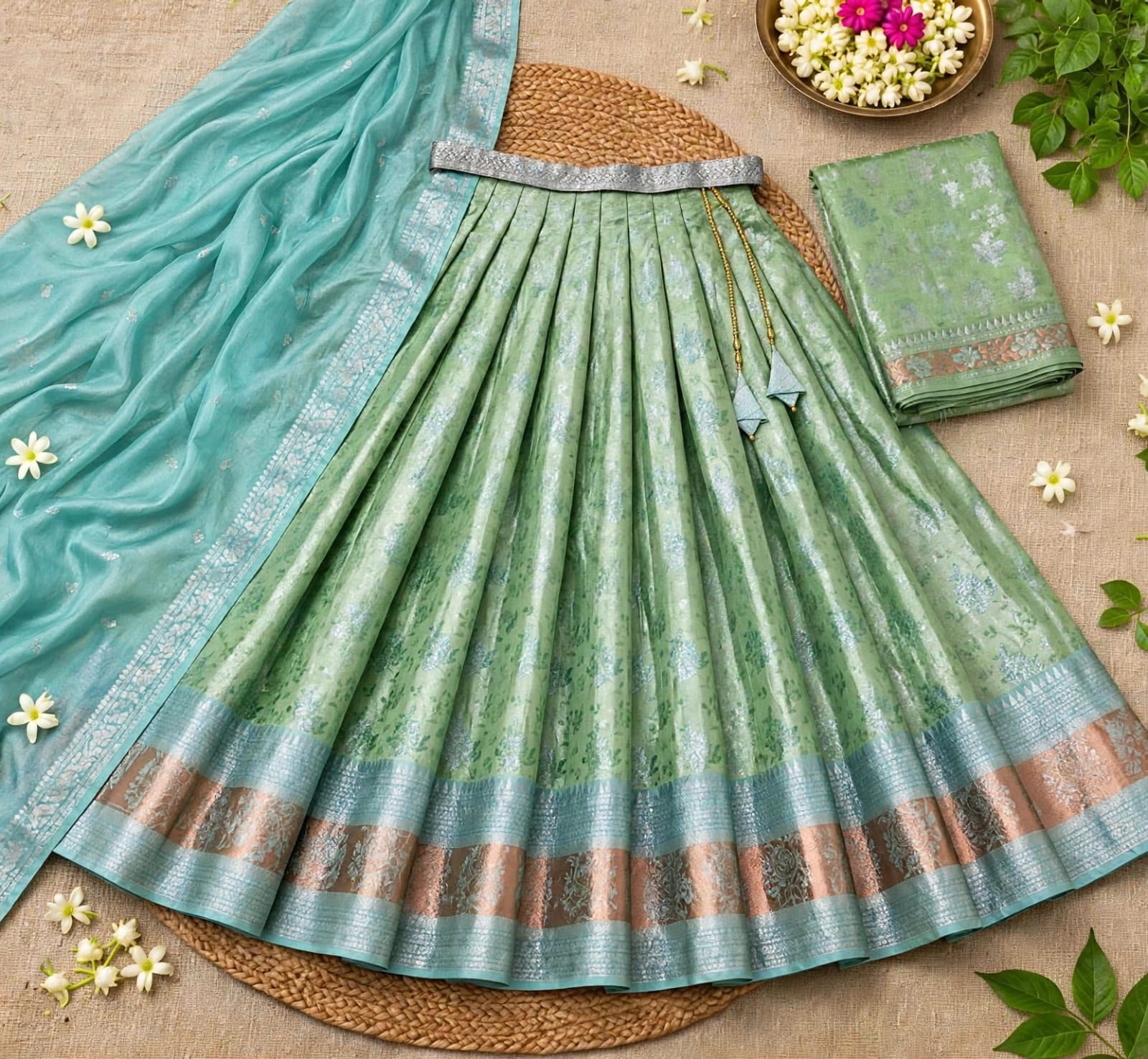 Zari Semi-Stitched Lehenga Set - Image 6