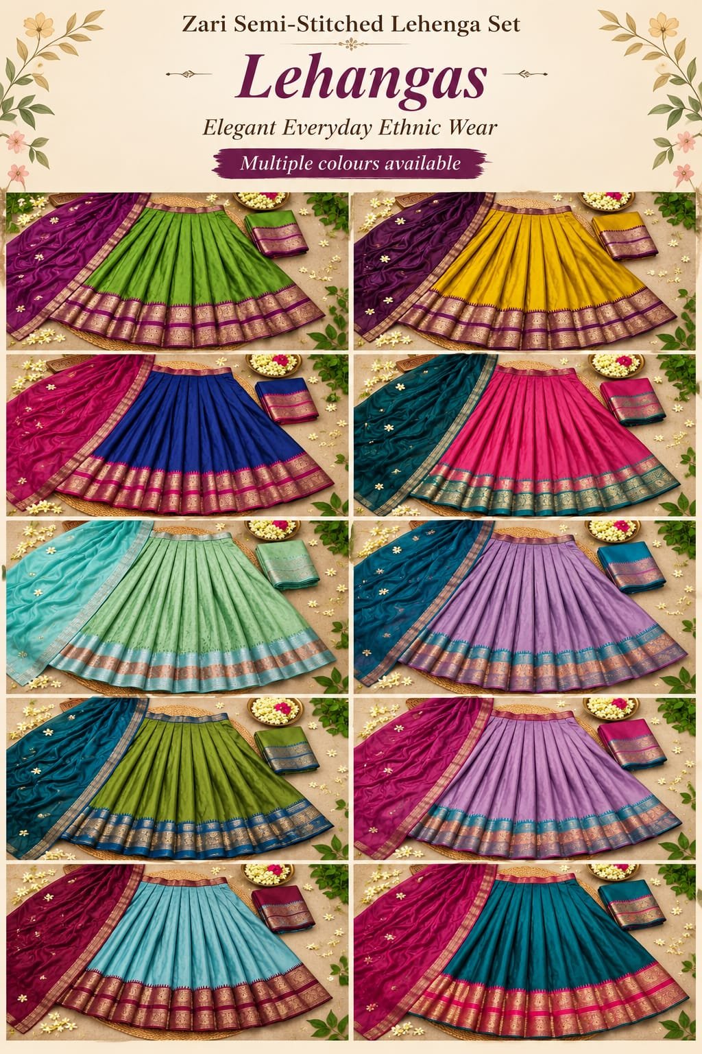 Zari Semi-Stitched Lehenga Set - Image 1
