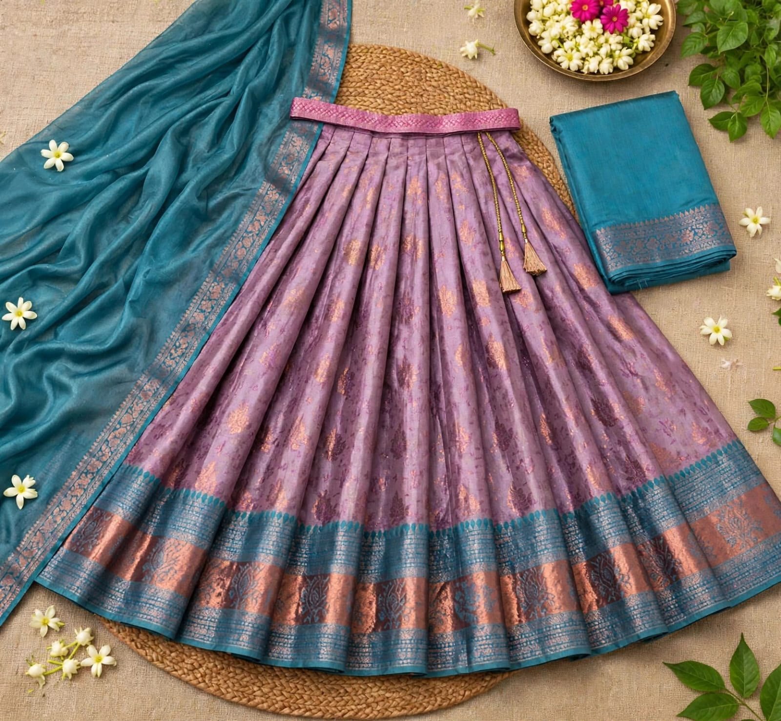 Zari Semi-Stitched Lehenga Set - Image 9