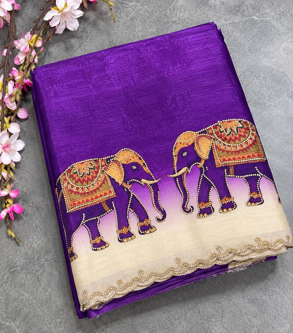 Beautiful Stone Work(Swarovski)Saree With Elephant Motifs - Image 2