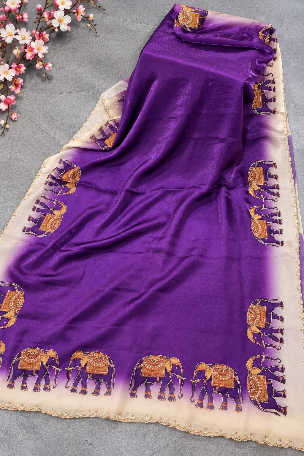 Beautiful Stone Work(Swarovski)Saree With Elephant Motifs - Image 3