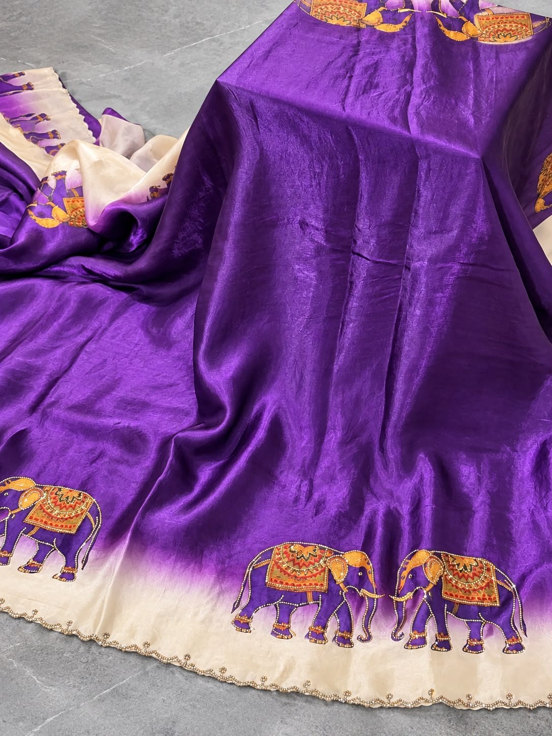 Beautiful Stone Work(Swarovski)Saree With Elephant Motifs - Image 4