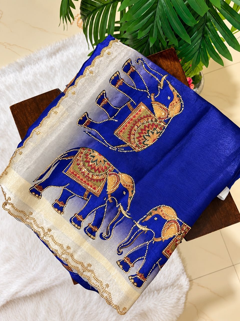 Beautiful Stone Work(Swarovski)Saree With Elephant Motifs - Image 10