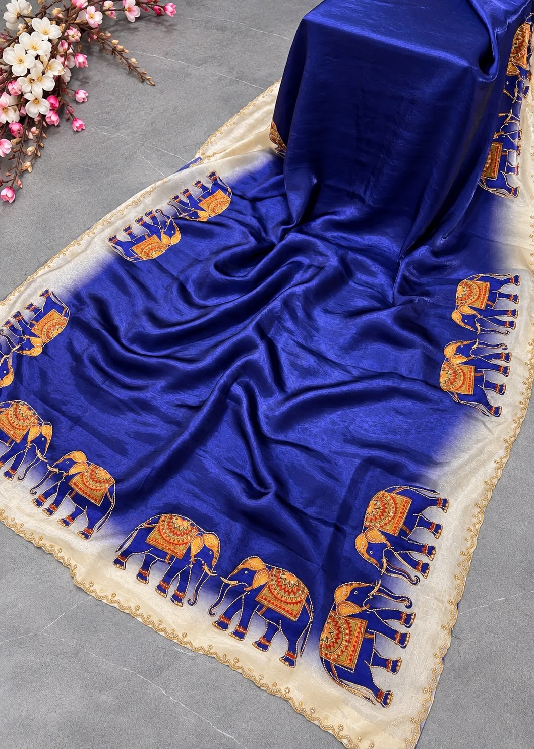 Beautiful Stone Work(Swarovski)Saree With Elephant Motifs - Image 11