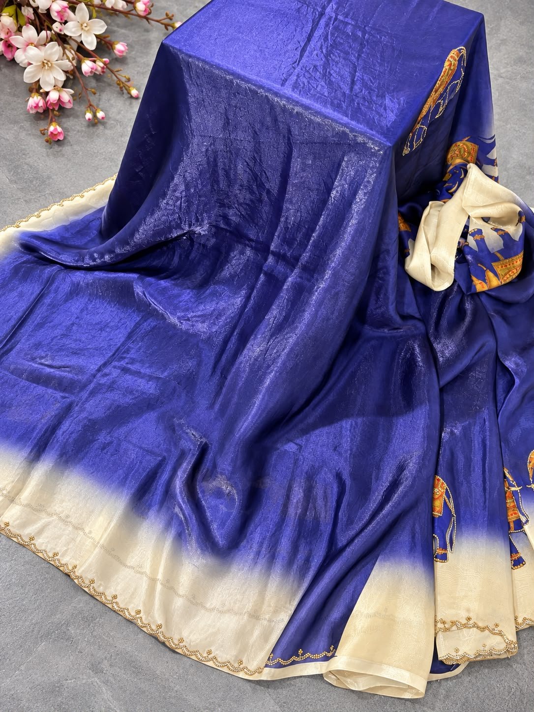 Beautiful Stone Work(Swarovski)Saree With Elephant Motifs - Image 12