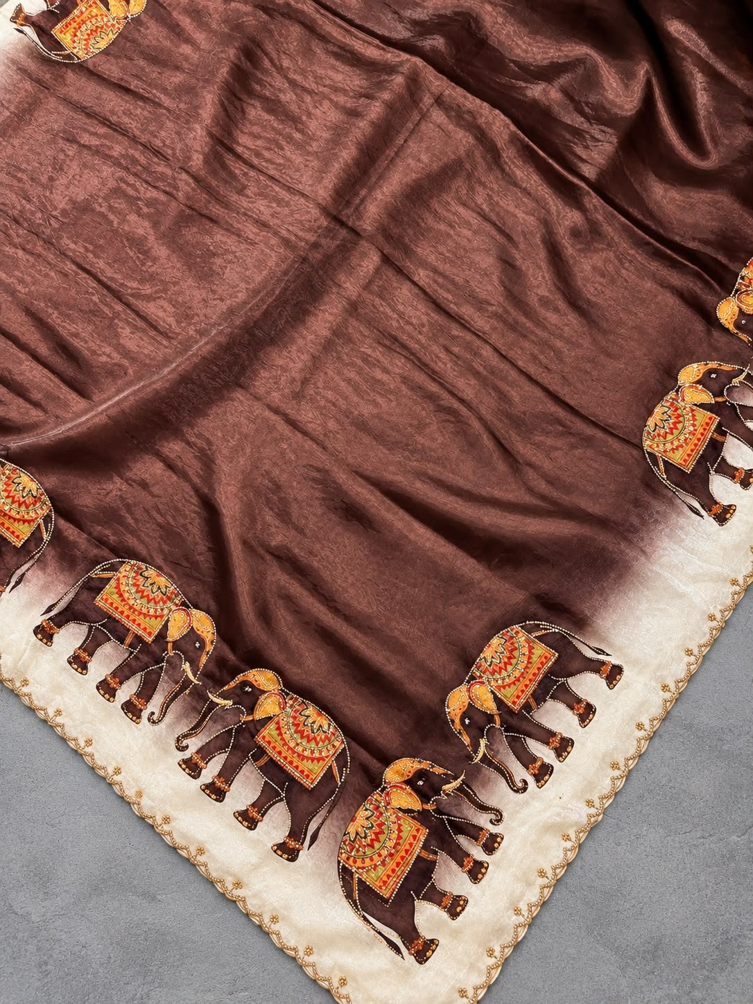 Beautiful Stone Work(Swarovski)Saree With Elephant Motifs - Image 8