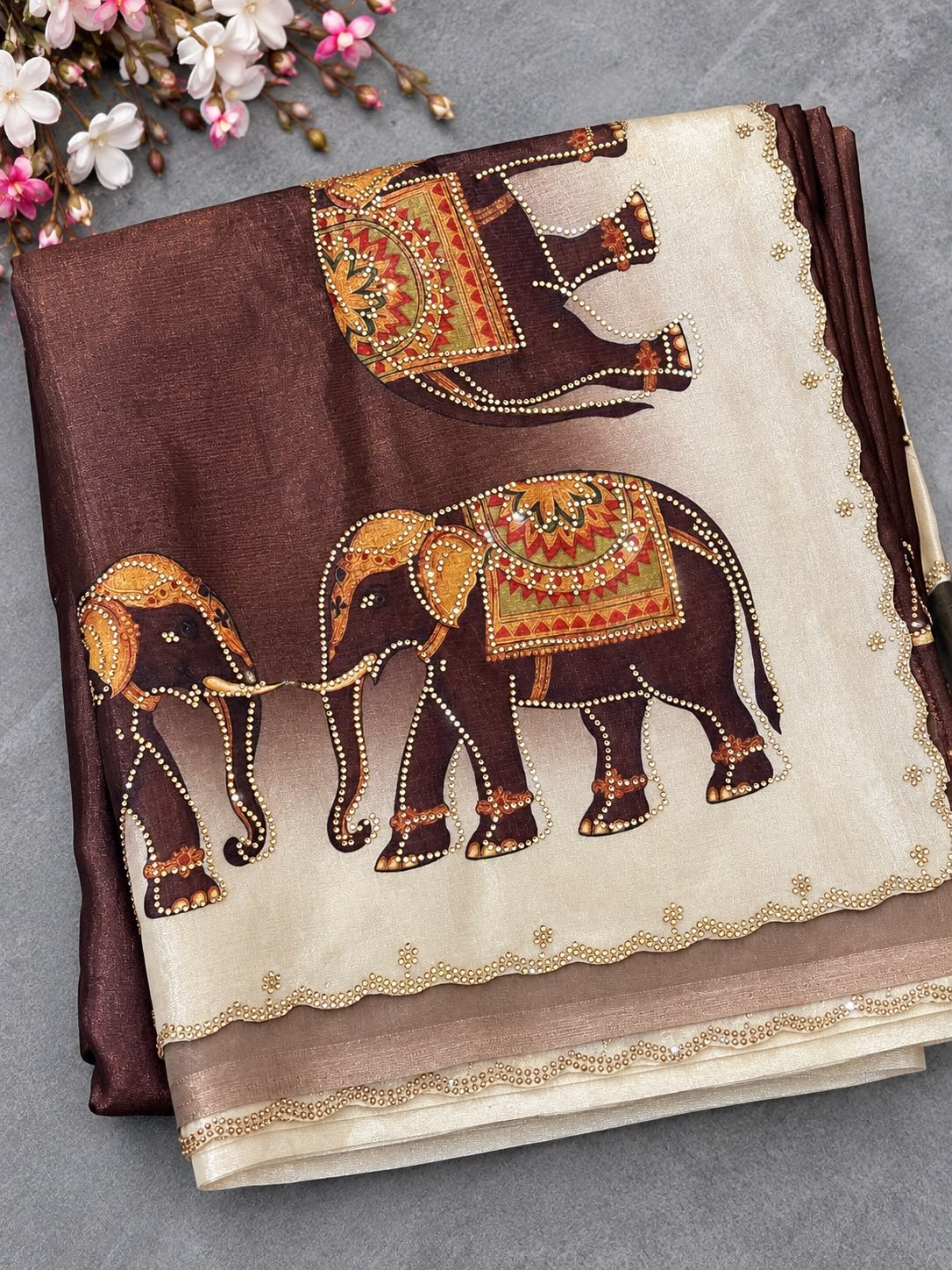 Beautiful Stone Work(Swarovski)Saree With Elephant Motifs - Image 6