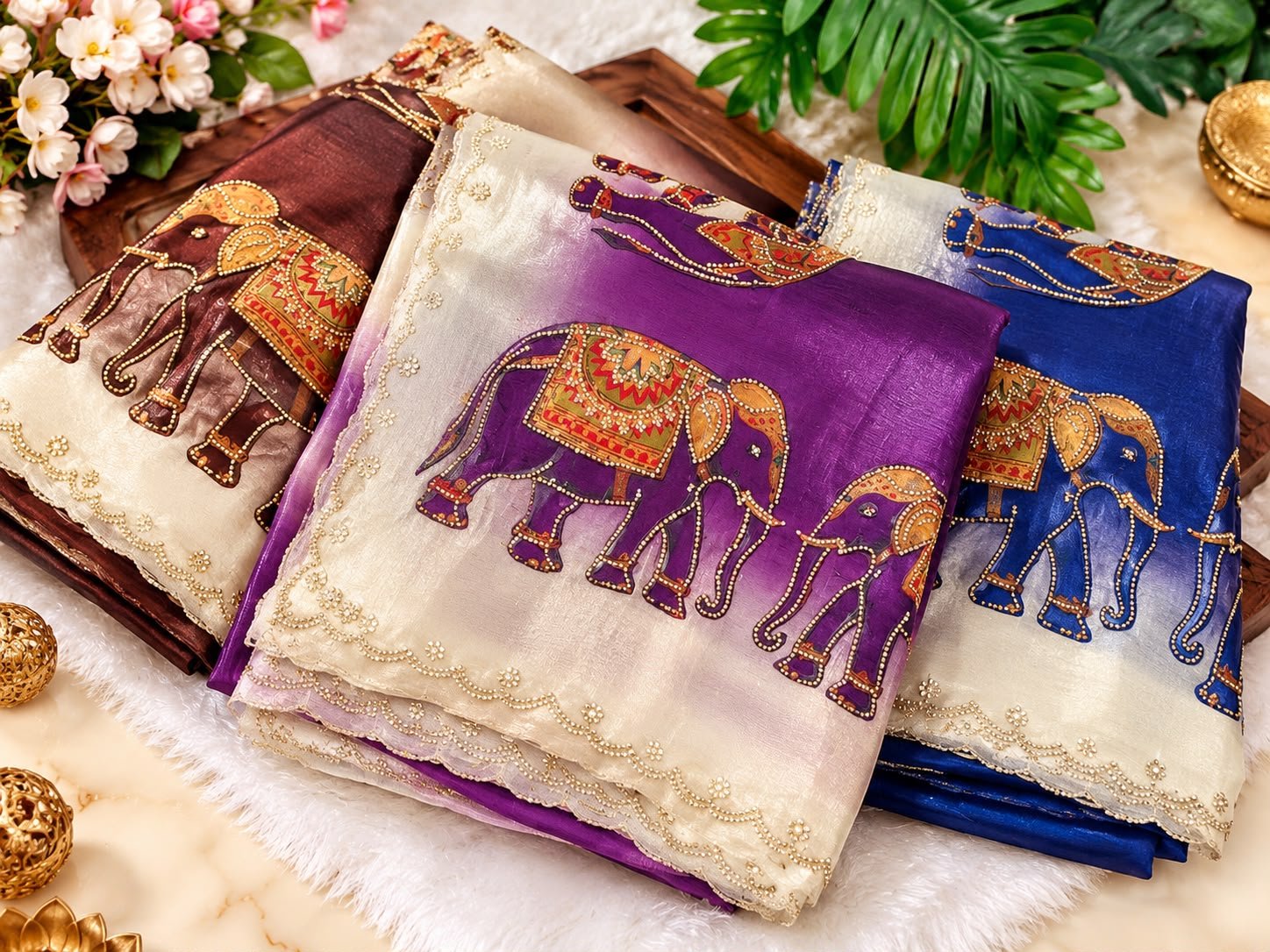 Beautiful Stone Work(Swarovski)Saree With Elephant Motifs - Image 1